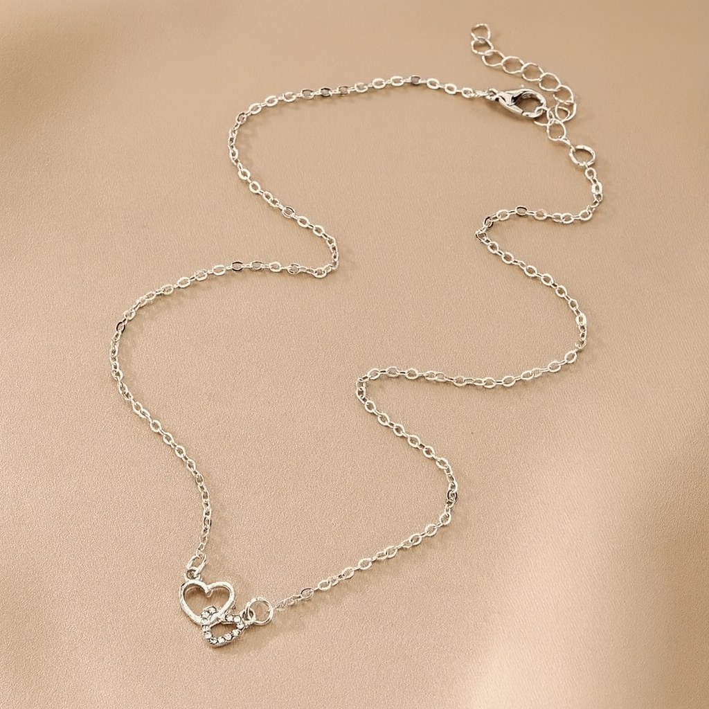 Women's Dual Heart Pendant with Chain Micro Plating