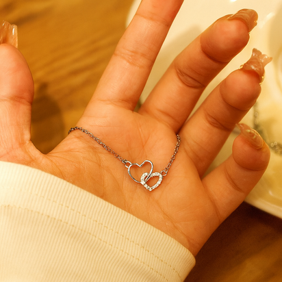 Women's Dual Heart Pendant with Chain Micro Plating